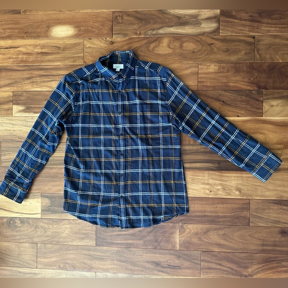 Croft & Barrow Navy Blue Plaid Button-Up Shirt  size Large